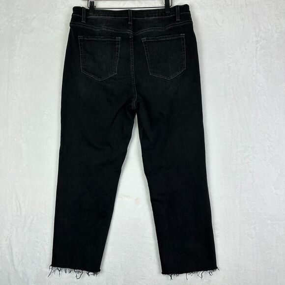 Vervet High Rise Cropped Straight Leg Jeans Size 32 Black Raw Hem Stretch - Picture 2 of 3